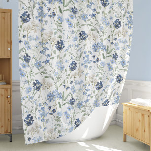 Blaue Aquarell-Wildblumen-Muster Duschvorhang