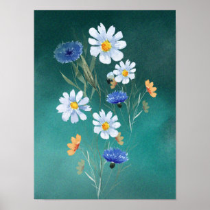 Blaue Aquarell-Wildblumen-Wandkunstposter Poster