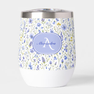 Blaue Aquarell-Wildblumenmuster mit individuellem