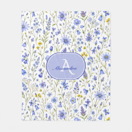 Blaue Aquarell-Wildblumenmuster mit individuellem  Fleecedecke