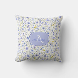 Blaue Aquarell-Wildblumenmuster mit individuellem  Kissen