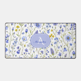 Blaue Aquarell-Wildblumenmuster mit individuellem  Schreibtischunterlage