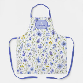 Blaue Aquarell-Wildblumenmuster mit individuellem  Schürze