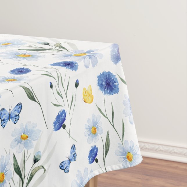 Blaue Aquarell-Wildblumenwiese-Muster Tischdecke (Beispiel)