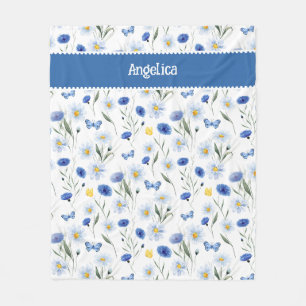 Blaue Aquarell-Wildblumenwiese Name Fleecedecke