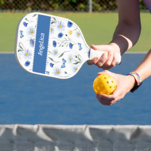 Blaue Aquarell-Wildblumenwiese Name Pickleball Schläger