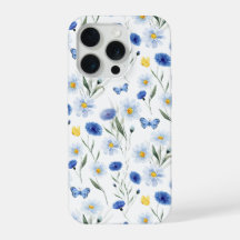 Blaue Aquarell-Wildblumenwiese-Schmetterling