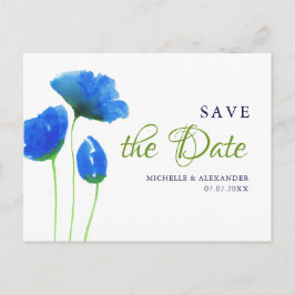 Blaue Aquarell Wilde Blume. Datum freihalten Postkarte