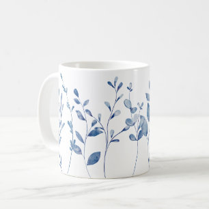 Blaue Aquarellblätter Kaffeetasse