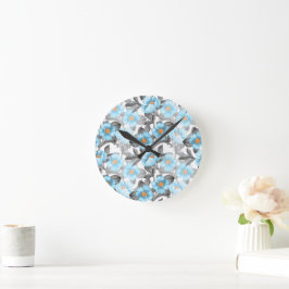 Blaue Aquarellblume - Botanische Blüte Runde Wanduhr