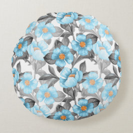 Blaue Aquarellblume - Botanische Blüte Rundes Kissen