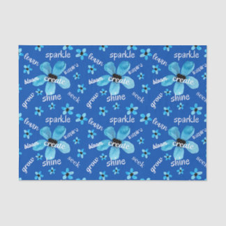 Blaue Aquarellblumen mit Affirmationen Seidenpapier