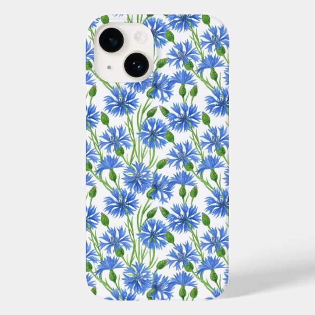 Blaue Aquarellblumen, weiße Blume Case-Mate iPhone Hülle (Rückseite)