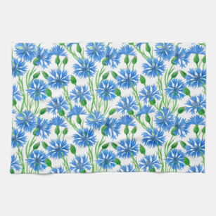 Blaue Aquarellblumen, weiße Blume Handtuch
