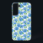 Blaue Aquarellblumen, weiße Blume Samsung Galaxy Hülle<br><div class="desc">Cornblumen gemalt mit Aquarellen auf Papier dann Muster in Fotoshop getan.</div>