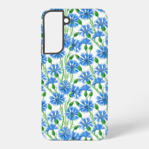 Blaue Aquarellblumen, weiße Blume Samsung Galaxy Hülle