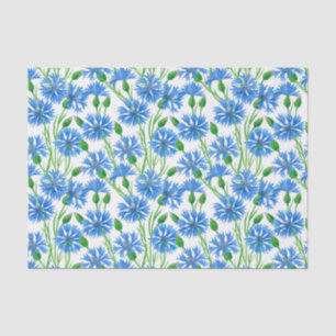 Blaue Aquarellblumen, weiße Blume Seidenpapier