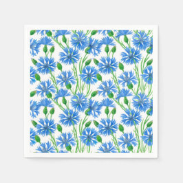 Blaue Aquarellblumen, weiße Blume Serviette