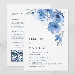 Blaue Aquarellblumen Weiße Bogen Einladung
