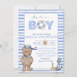 Blaue Aquarellbrasse Babydusche Einladung