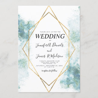 Blaue Aquarellenhochzeit Einladung