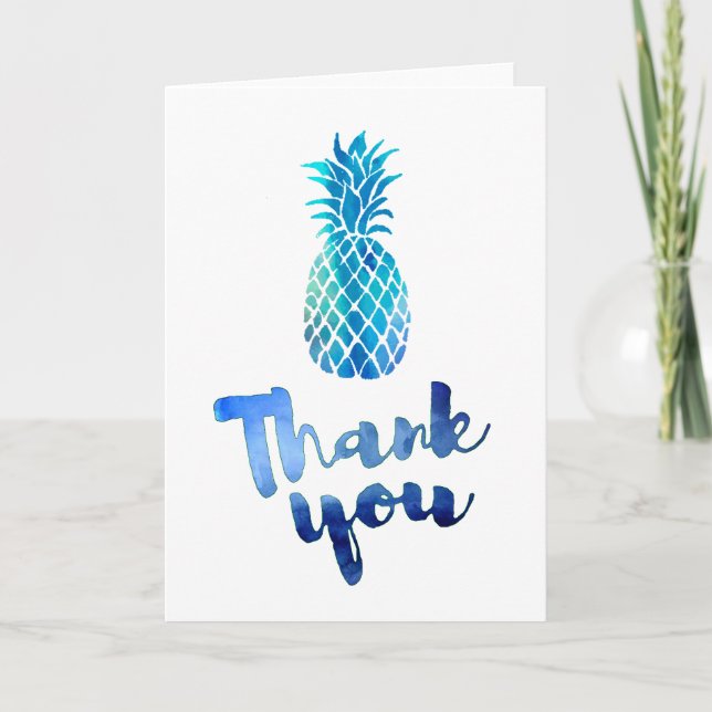 Blaue Aquarellfarbe danke Skriptin Ananas (Vorderseite)