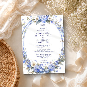 Blaue Aquarellfarbe Florale Klassische Hochzeit Einladung