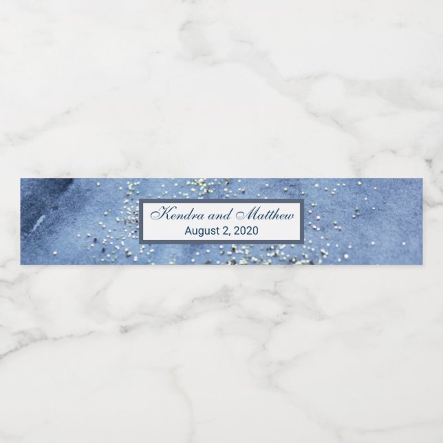 Blaue Aquarellfarbe Silber Merkur Punkte Wasserflaschenetikett (Einzelnes Label)