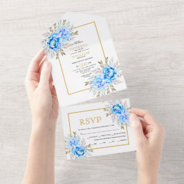 Blaue Aquarellfarben-Blume All In One Einladung