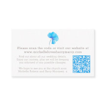 Blaue Aquarellfarben Blume Hochzeit QR-Information