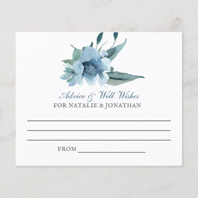 Blaue Aquarellfarben Blume Hochzeitsempfang (Vorderseite)