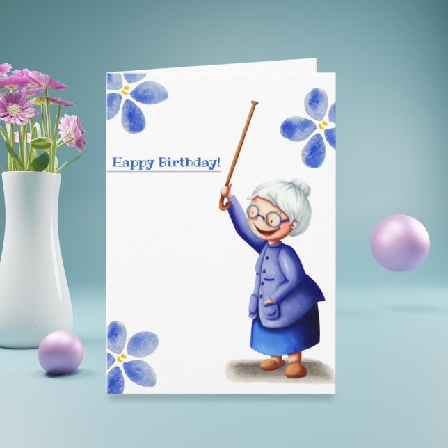Blaue Aquarellfarben-Blume Oma mit Zuckerrohrgebur Karte (Von Creator hochgeladen)