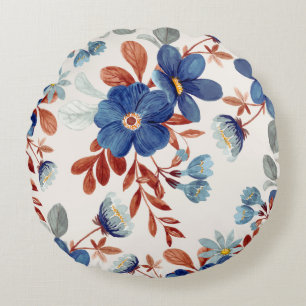 Blaue Aquarellfarben Blume Rundkissen Rundes Kissen