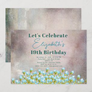 Blaue Aquarellfarben Blume Rustikaler Hintergrund Einladung