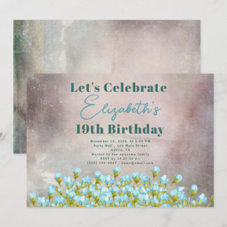 Blaue Aquarellfarben Blume Rustikaler Hintergrund Einladung