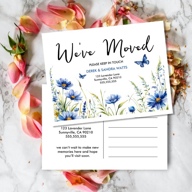 Blaue Aquarellfarben-Blume und Schmetterlinge | Än Postkarte (Von Creator hochgeladen)