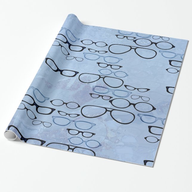 Blaue Aquarellfarben Brillenrahmen Wrapping Paper Geschenkpapier (Ungerollt)