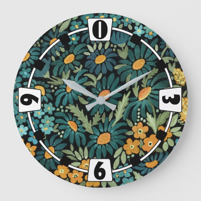 Blaue Aquarellfarben Große Wanduhr (Vorderseite)