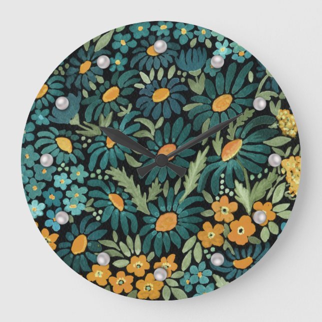 Blaue Aquarellfarben Große Wanduhr (Vorderseite)