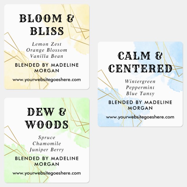 Blaue Aquarellfarben Imitat Geometrische äres Öl Etiketten (Gruppe)