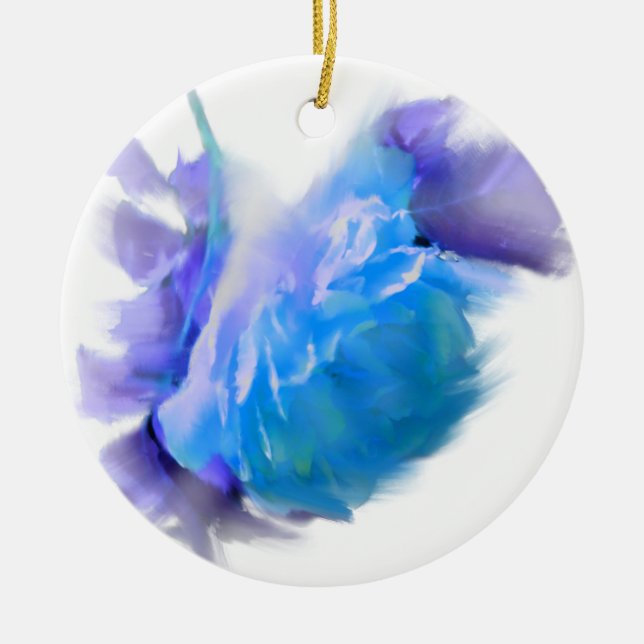 Blaue Aquarellfarben Rose Blaue Blume Keramik Ornament (Vorne)