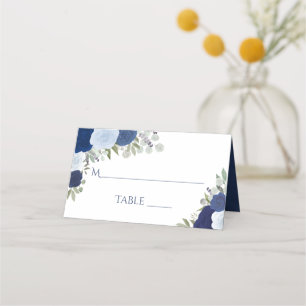 Blaue Aquarellfarben Rose Elegantes Hochzeitsticht Platzkarte