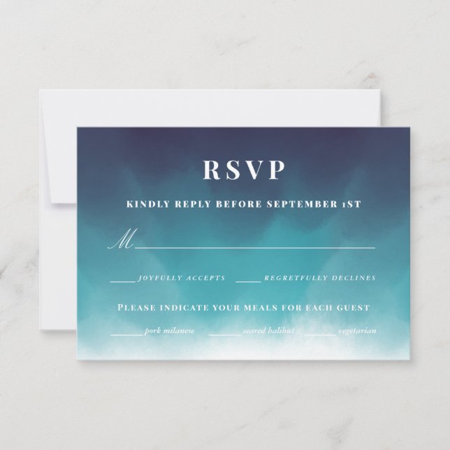 Blaue Aquarellfarben RSVP Karte (Vorderseite)