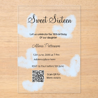 Blaue Aquarellherzen QR 16 . Geburtstag Geburtstag Acryleinladungen