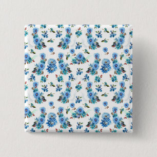 Blaue Aquarellmais-Blume mit Muster Button