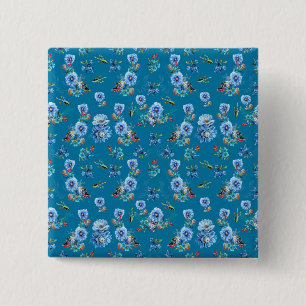 Blaue Aquarellmais-Blume mit Muster Button