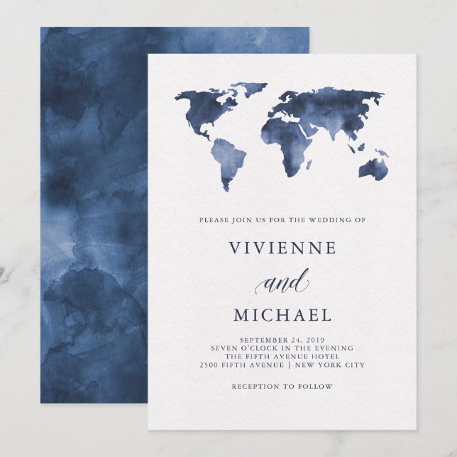 Blaue Aquarellmappe | Hochzeit Einladung (Vorne/Hinten)