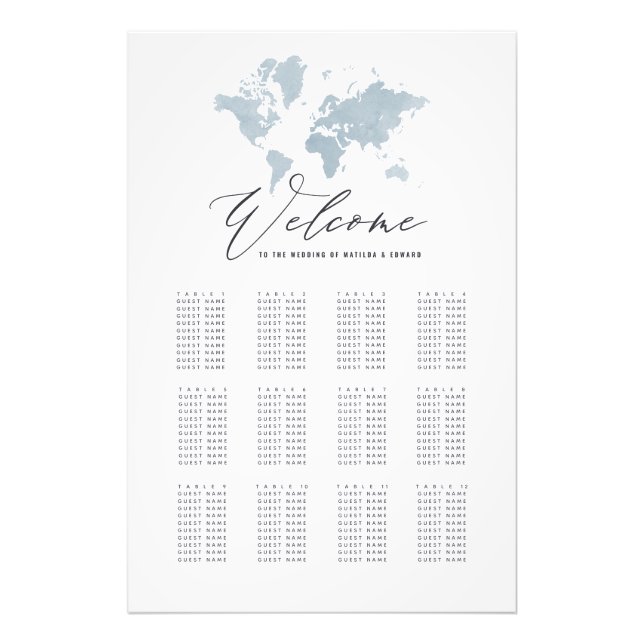 Blaue Aquarellmappe Hochzeitssitzplan Fotodruck (Vorne)