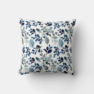 Blaue Aquarellmuster Blumenmuster Kissen
