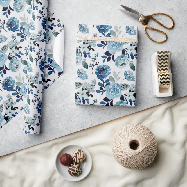 Blaue Aquarellmuster Geschenkpapier (Kunsthandwerk)